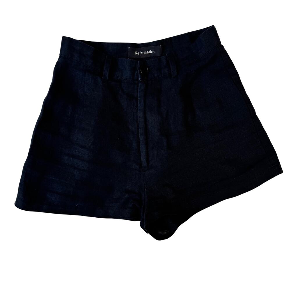 Reformation Black Linen Shorts Women's 0 Minimalist Summer Resort Vacation Euro - Picture 3 of 10